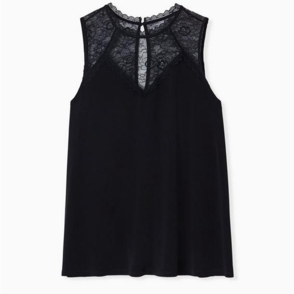 Torrid Studio Knit Lace Mock Neck Tank Black Lace Sleeveless Top